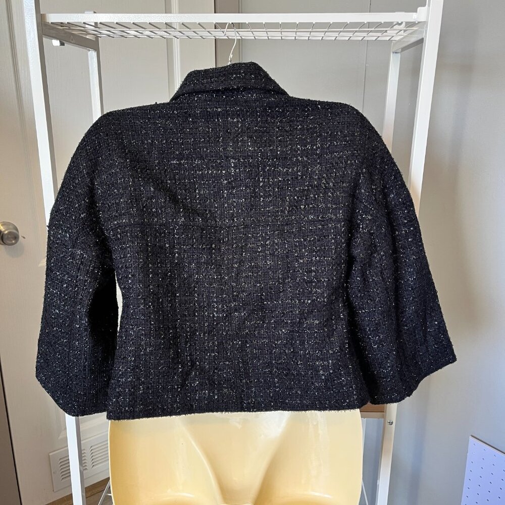 EXPRESS DESIGN STUDIO SZ 0 CROPPED BOUCLE EYELASH TWEED FUNNEL NECK JACKET - Picture 4 of 7